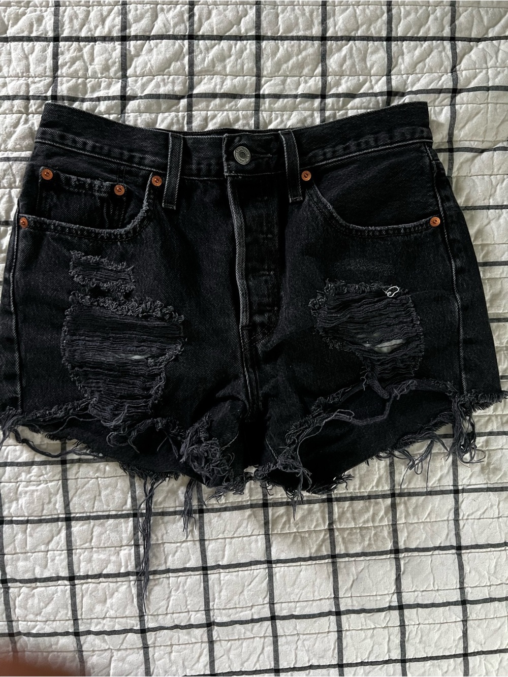 Levi's Black Distressed High-Rise Denim Shorts